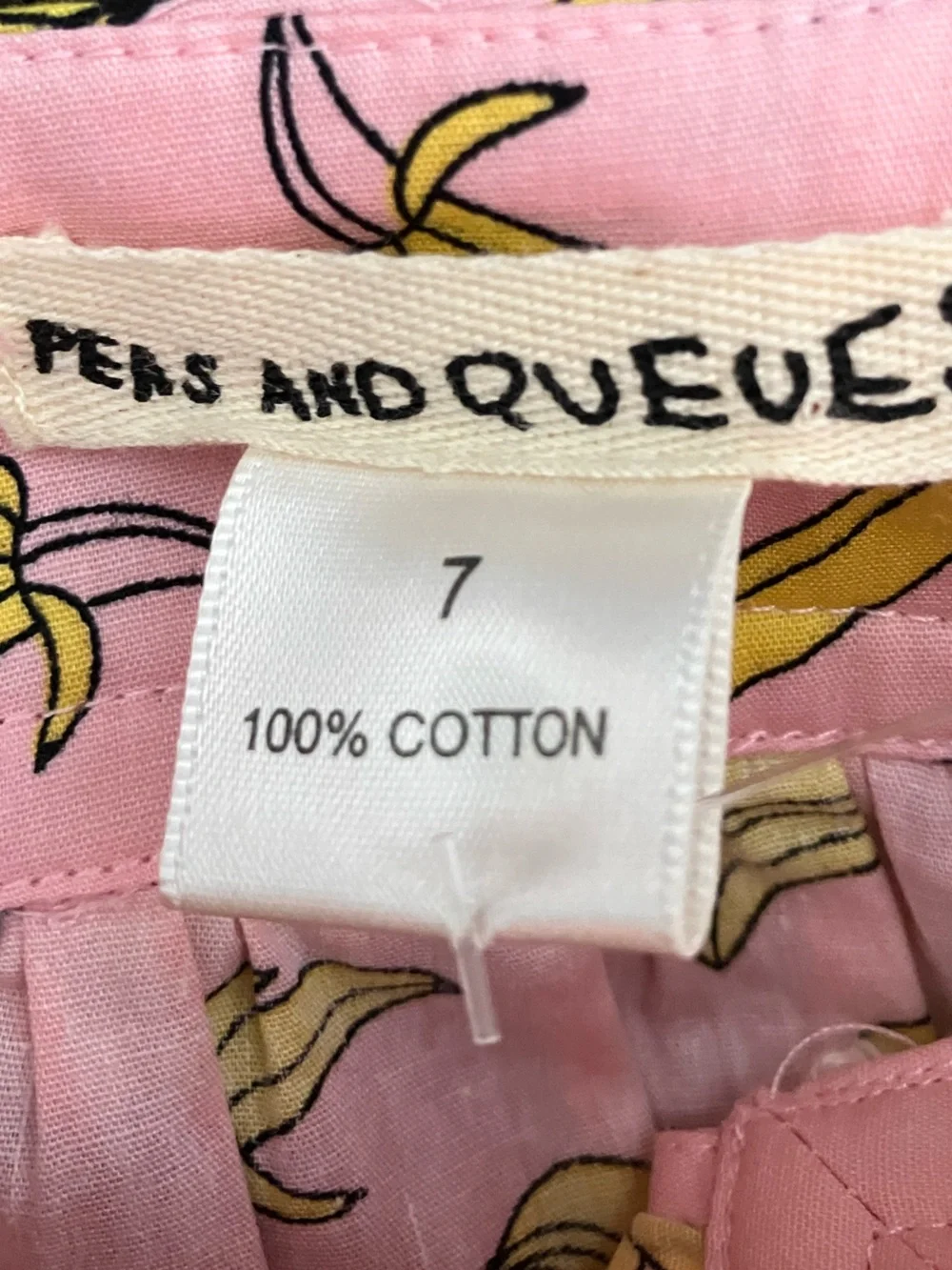 Peas and Queues Banana Print Dress with Pom Pom Trim - Size 7